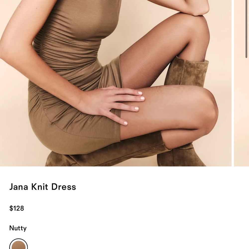 Reformation Tan High-Neck Ruched Mini Dress - Picture 4 of 5